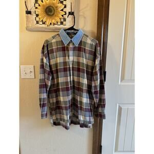 Vtg Roundtree & Yourke Men's M Plaid Flannel Denim Collared Long Sleeve Shirt